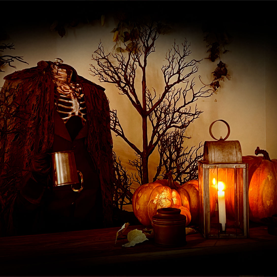 Headless Horseman holding a tankard